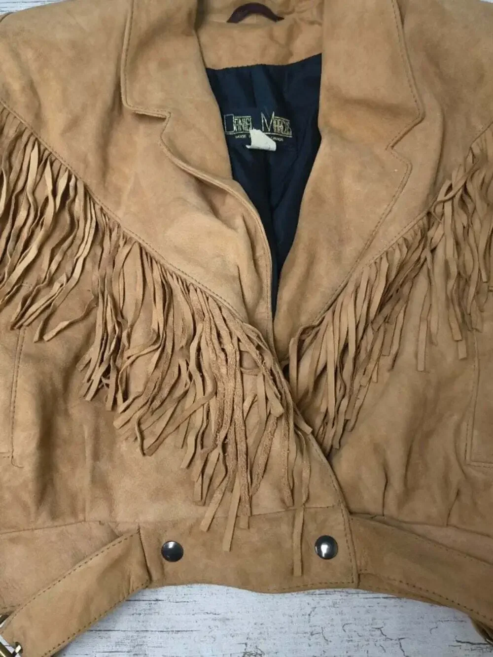 Vintage Daniel Marcus Tan Suede Fringe Crop Western Jacket Womens Medium Canada - Picture 5 of 12